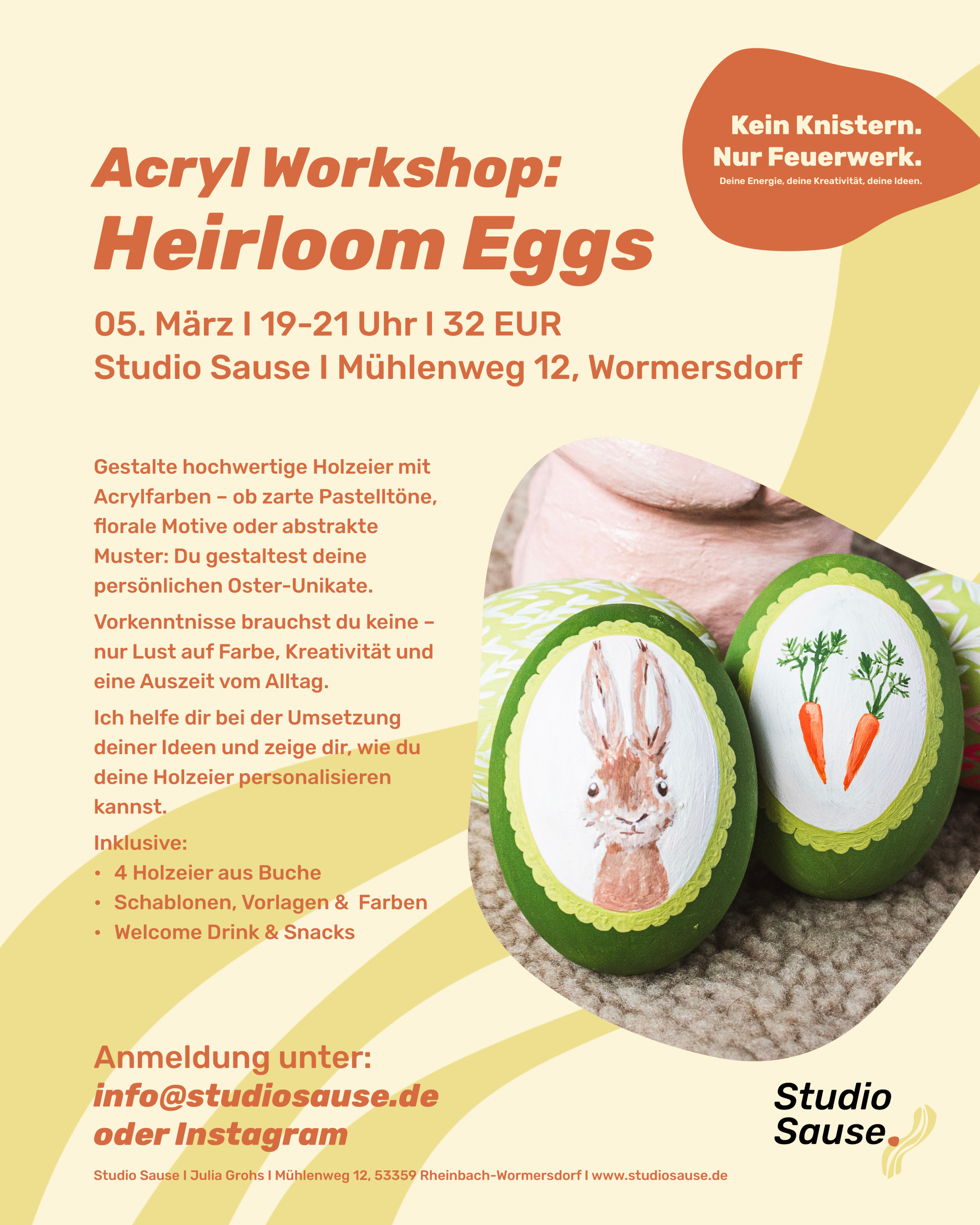 Flyer für Holz-Ostereier bemalen bei Studio Sause